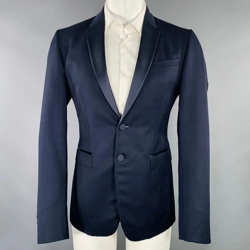 BURBERRY PRORSUM Size 40 Navy Blue Virgin Wool Tuxedo Sport Coat